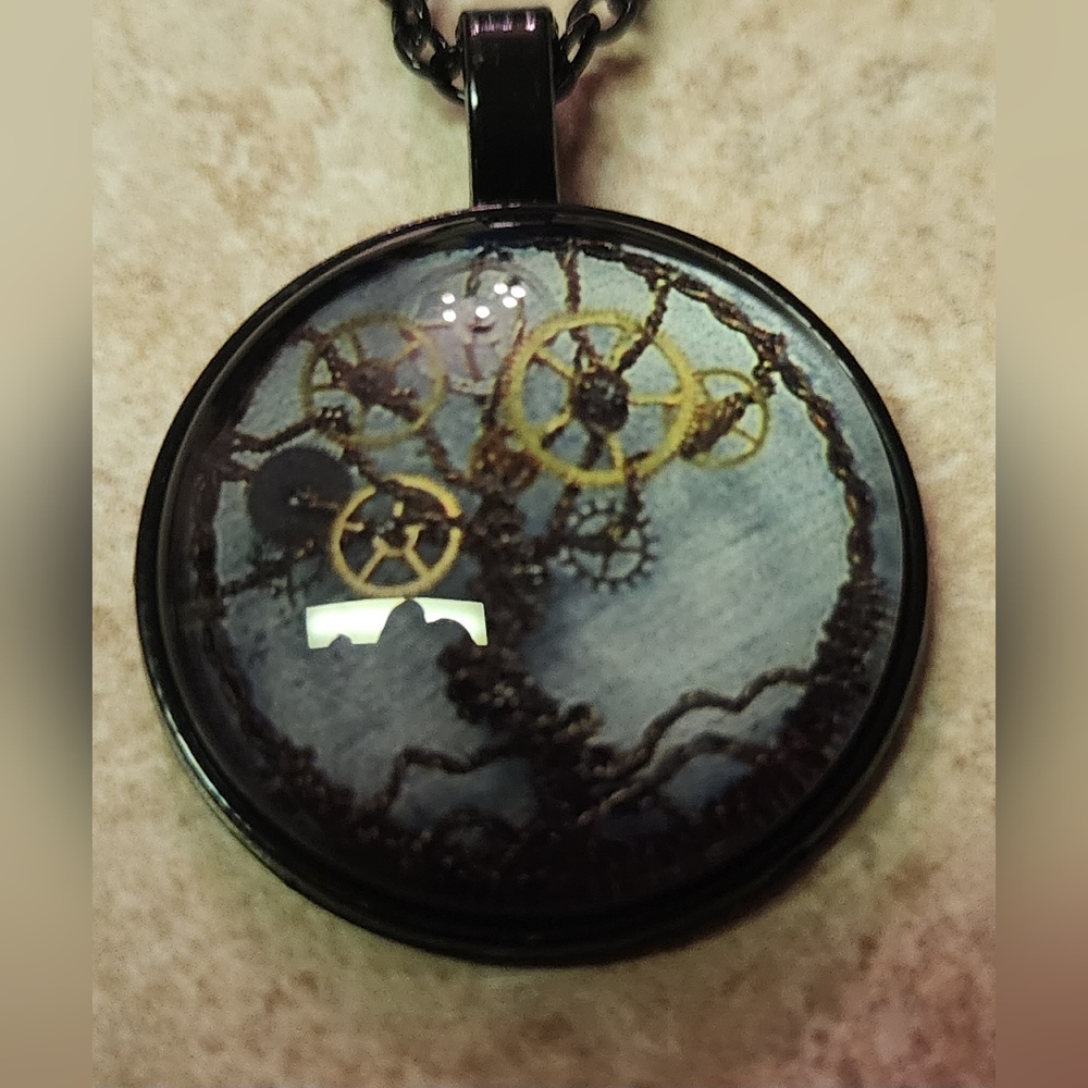 COPY - New Steampunk gears tree of life cabachon ring